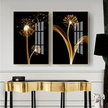 3pcs Golden Abstract Taraxacum Luxury Wall Art Canvas Painting