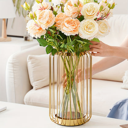 Exquisite Metal-Glass Vase  Luxury Design Handcrafted Iron Art