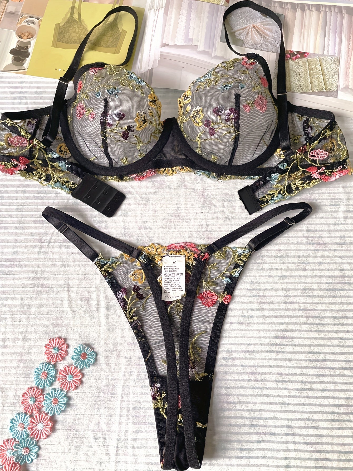 Romantic Luxury Floral Embroidery Lingerie Ensemble