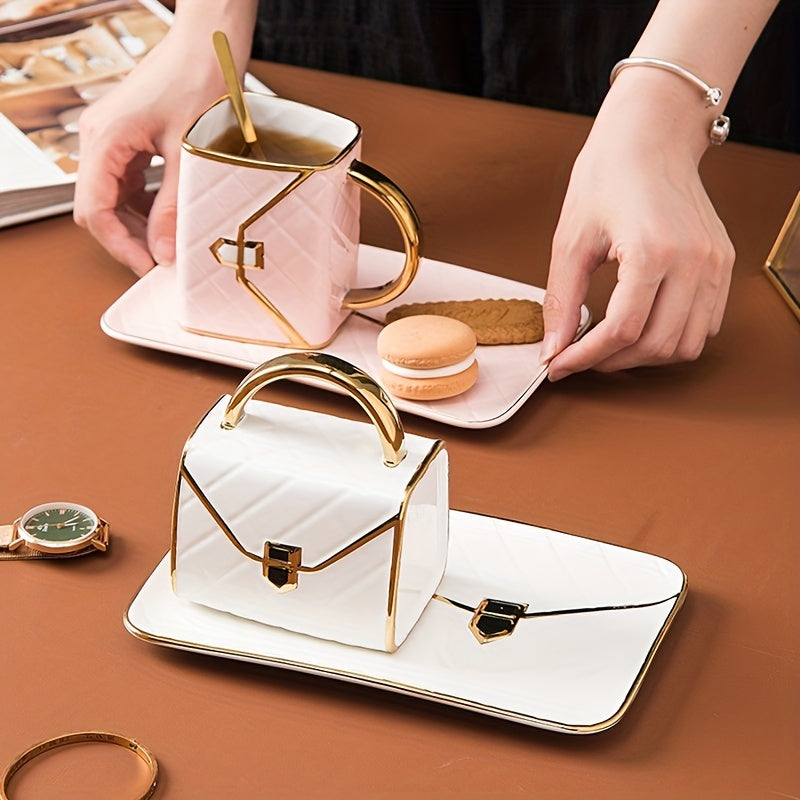 Chic 1-Set Ceramic Tea Cup with Saucer - Bag-Inspired Design - Luxury Afternoon