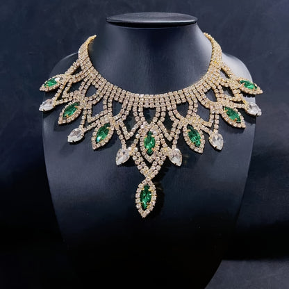 Vibrant Bohemian Crystal Rhinestone Necklace- Handcrafted Ethnic Charm Gold/Whitegold