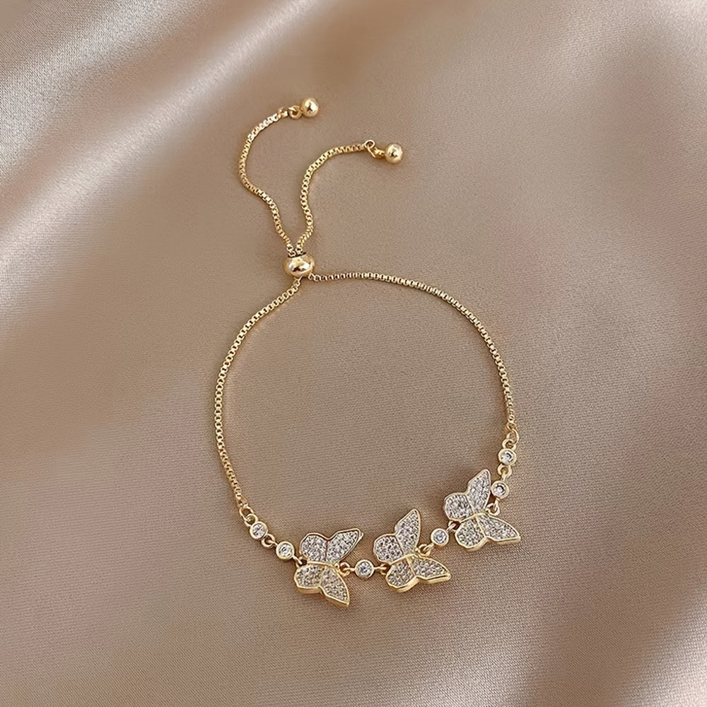 14K Gold Plated Butterfly Rhinestones Luxury Bracelet