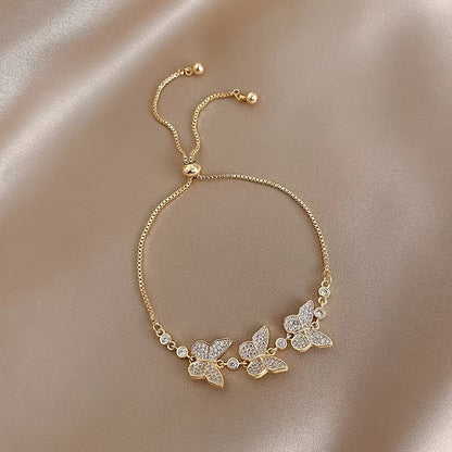 14K Gold Plated Butterfly Rhinestones Luxury Bracelet