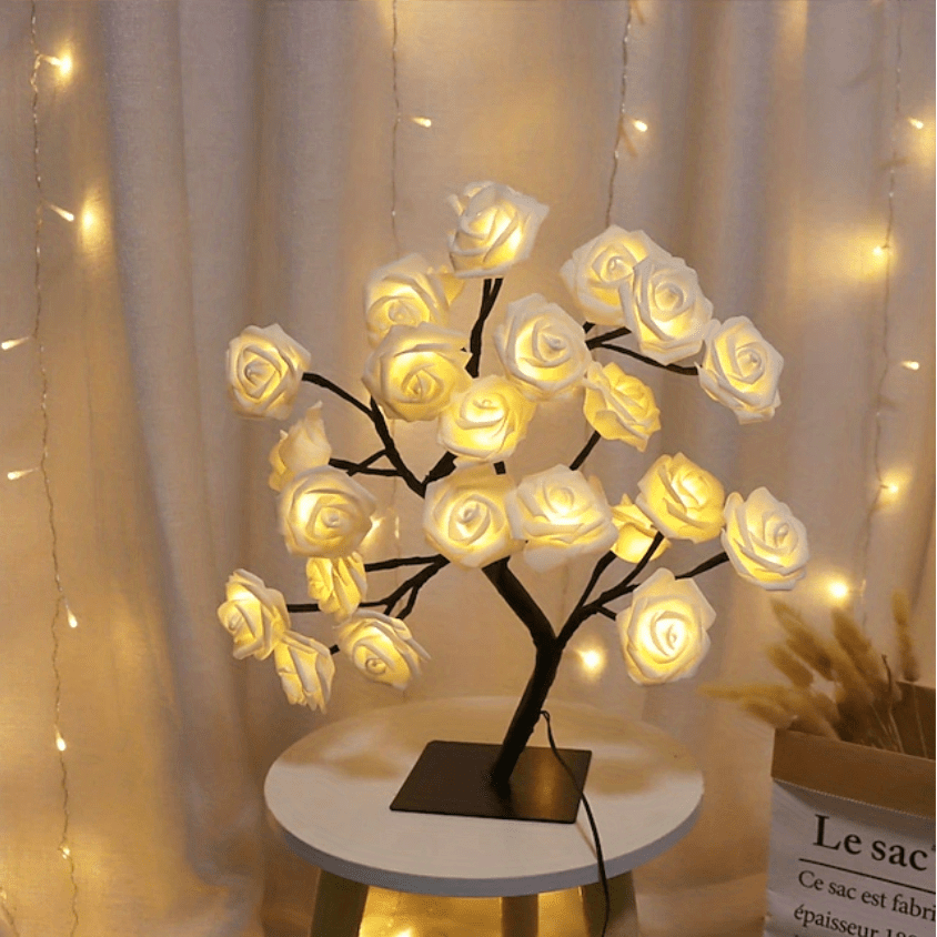 Rose Flower Table Lamps - Romantic Fairy Lights with 24 LEDs