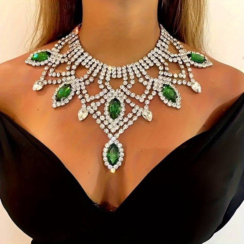 Vibrant Bohemian Crystal Rhinestone Necklace- Handcrafted Ethnic Charm Gold/Whitegold