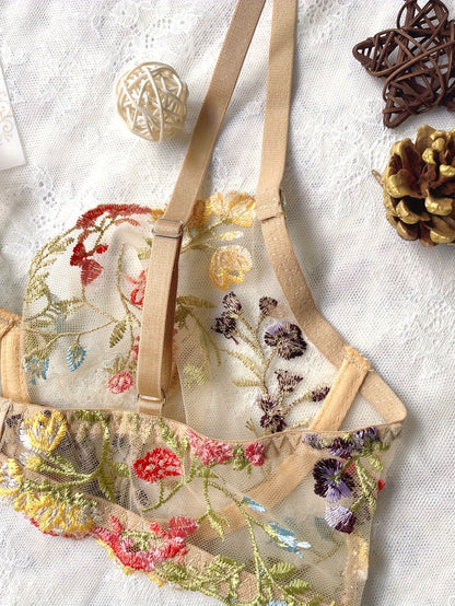Romantic Luxury Floral Embroidery Lingerie Ensemble