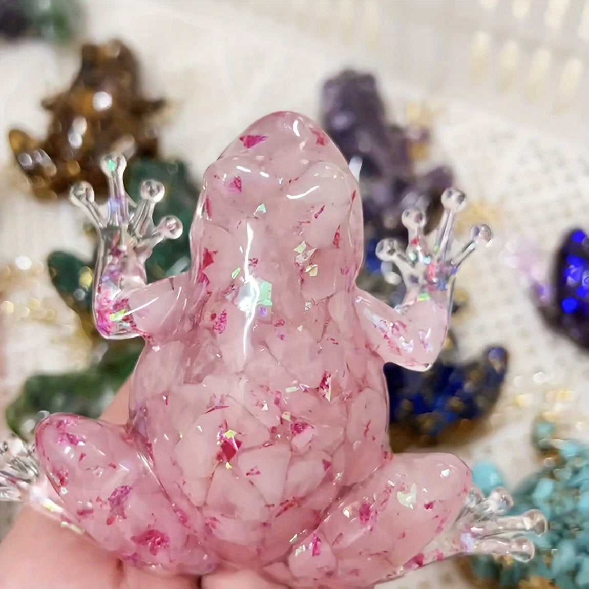 Sparkling Crystal Resin Frog Ornament Handcrafted Table