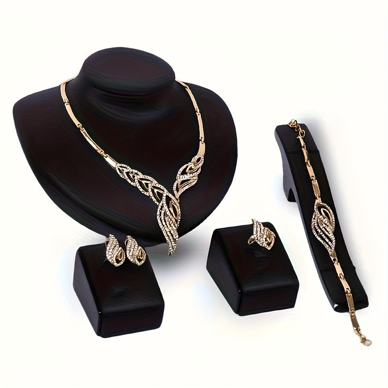 5pcs Earrings Necklace Bracelet Plus Ring Elegant Jewelry Set