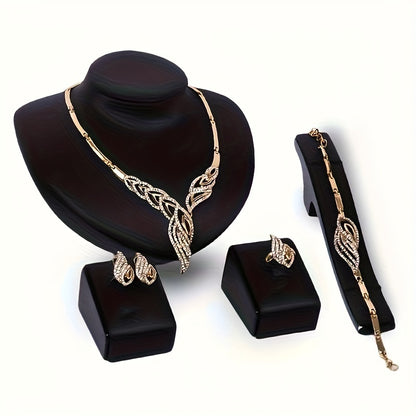 5pcs Earrings Necklace Bracelet Plus Ring Elegant Jewelry Set