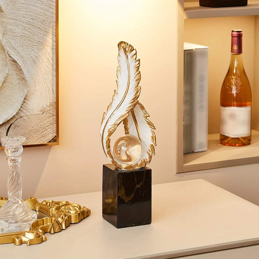 Luxe handcrafted Feather & Orb Sculpture