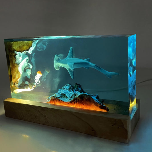 Unique Handmade Shark & Jellyfish Resin Lamp