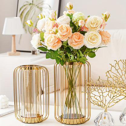 Exquisite Metal-Glass Vase  Luxury Design Handcrafted Iron Art