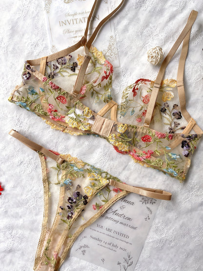 Romantic Luxury Floral Embroidery Lingerie Ensemble