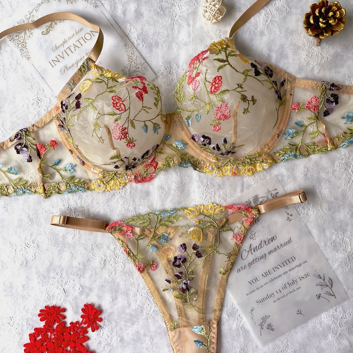 Romantic Luxury Floral Embroidery Lingerie Ensemble