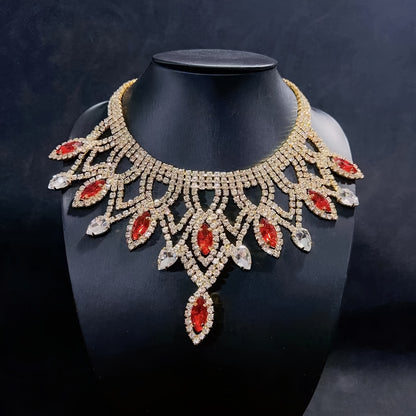 Vibrant Bohemian Crystal Rhinestone Necklace- Handcrafted Ethnic Charm Gold/Whitegold