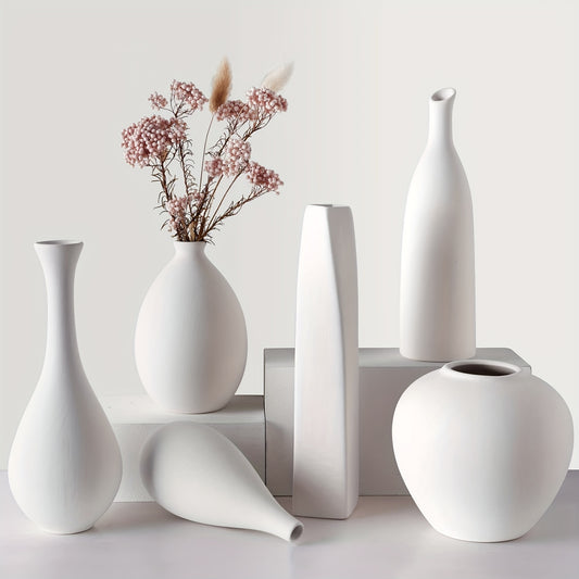 Modern Rustic Farmhouse White Ceramic Vase for Pampas Grass and Dried Flowers
