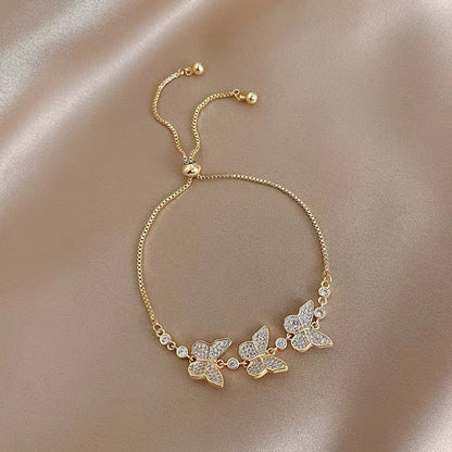 14K Gold Plated Butterfly Rhinestones Luxury Bracelet