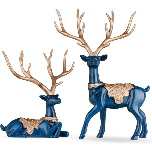 Majestic Blue Reindeer Figurines