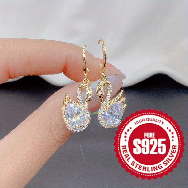 925 Sterling Noble Luxury 2 Fashion Swan pendant earrings