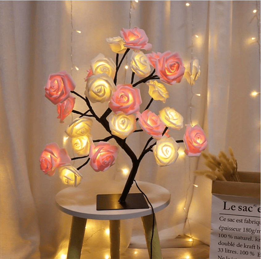 Rose Flower Table Lamps - Romantic Fairy Lights with 24 LEDs