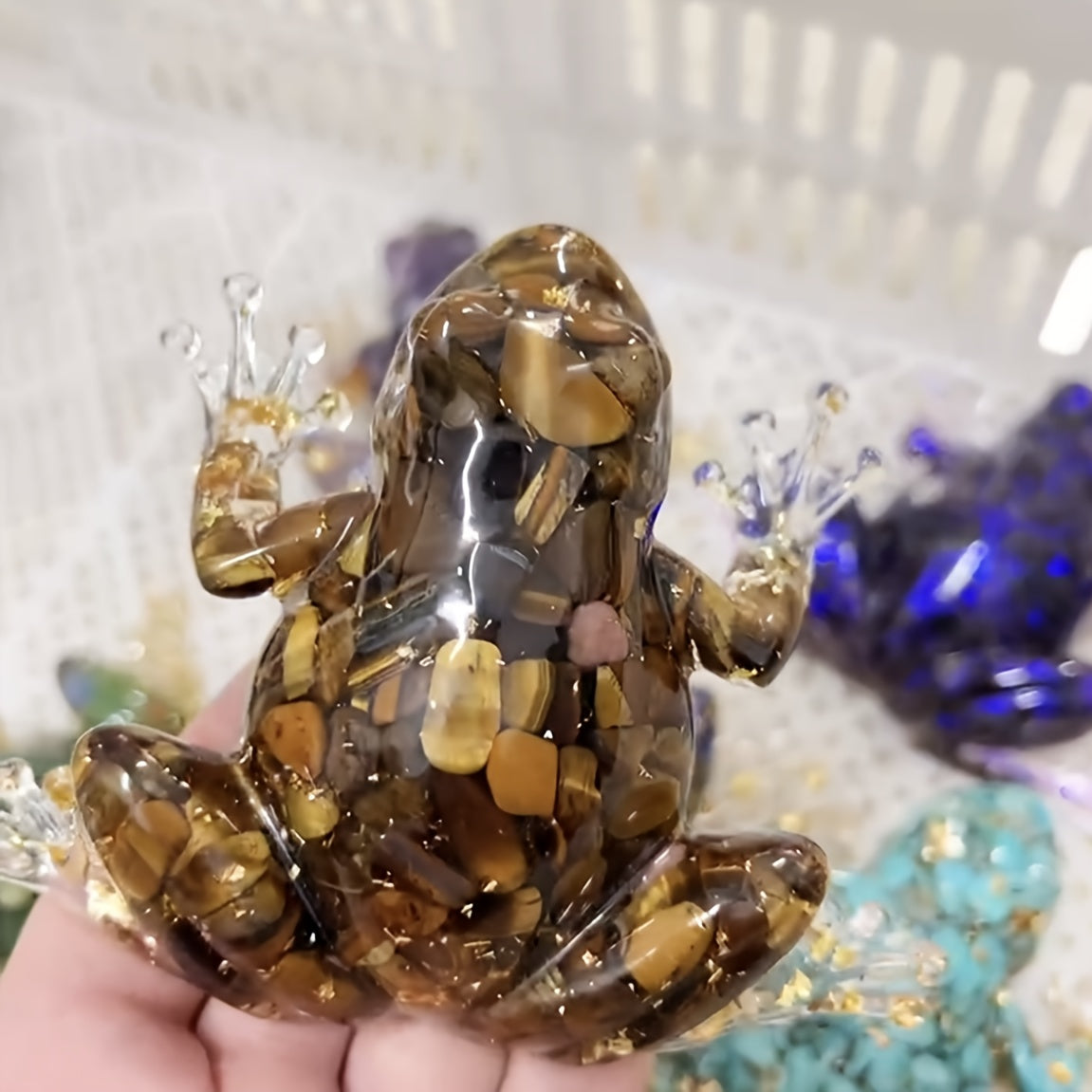 Sparkling Crystal Resin Frog Ornament Handcrafted Table