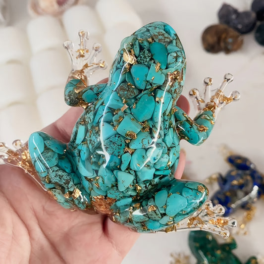 Sparkling Crystal Resin Frog Ornament Handcrafted Table