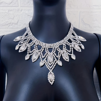 Vibrant Bohemian Crystal Rhinestone Necklace- Handcrafted Ethnic Charm Gold/Whitegold