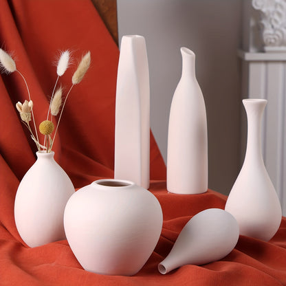 Modern Rustic Farmhouse White Ceramic Vase for Pampas Grass and Dried Flowers