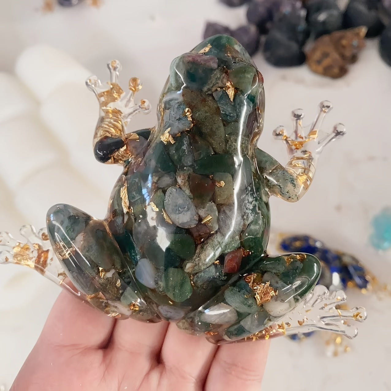 Sparkling Crystal Resin Frog Ornament Handcrafted Table