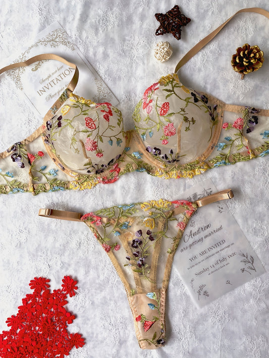 Romantic Luxury Floral Embroidery Lingerie Ensemble
