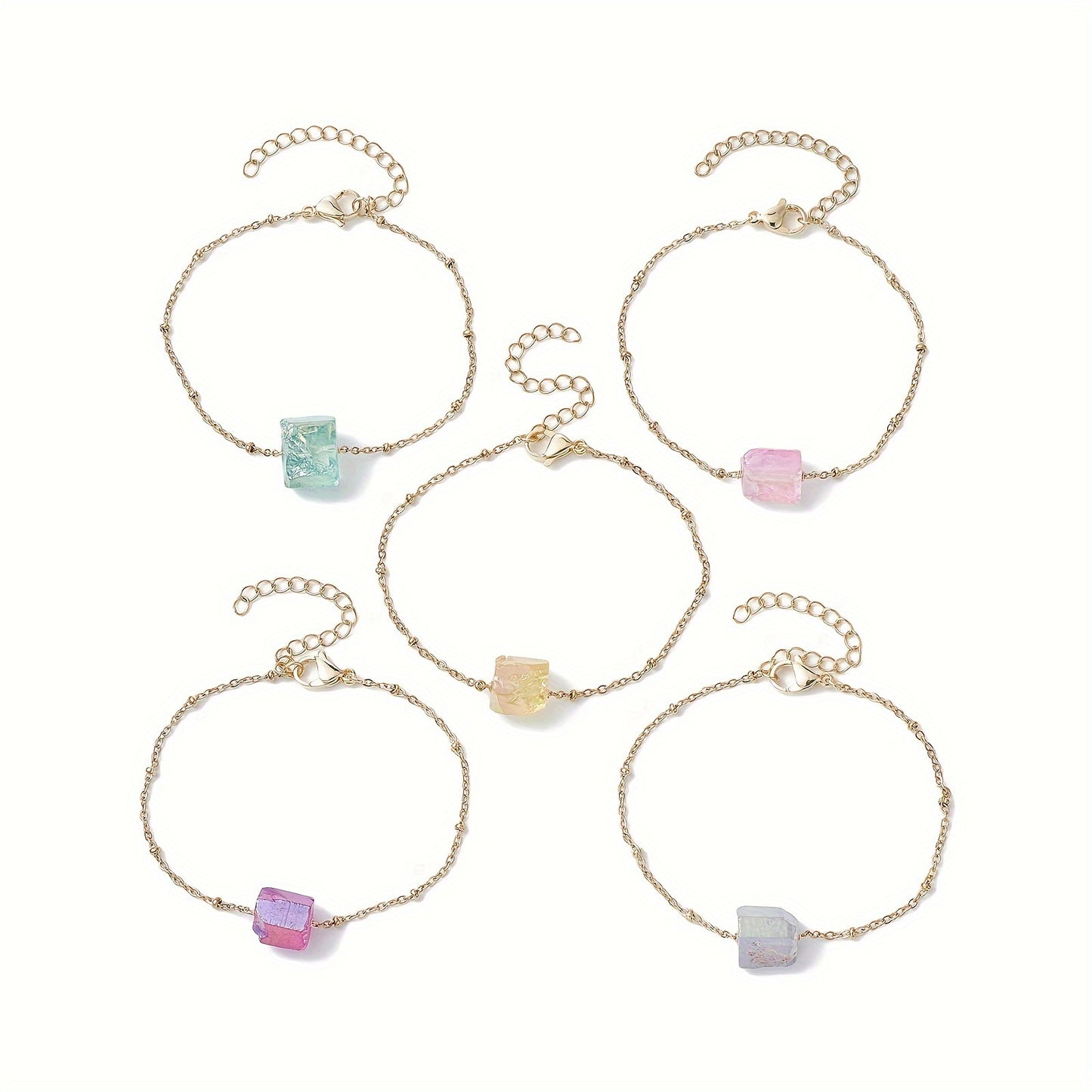 5pcs Luxe Boho Chic Crystal Chain Bracelet Set