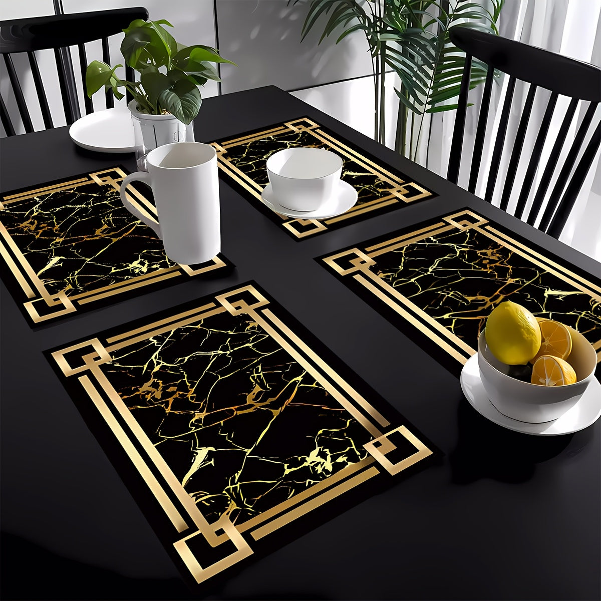 4pcs Luxe Black and Golden Marble Pattern Placemats